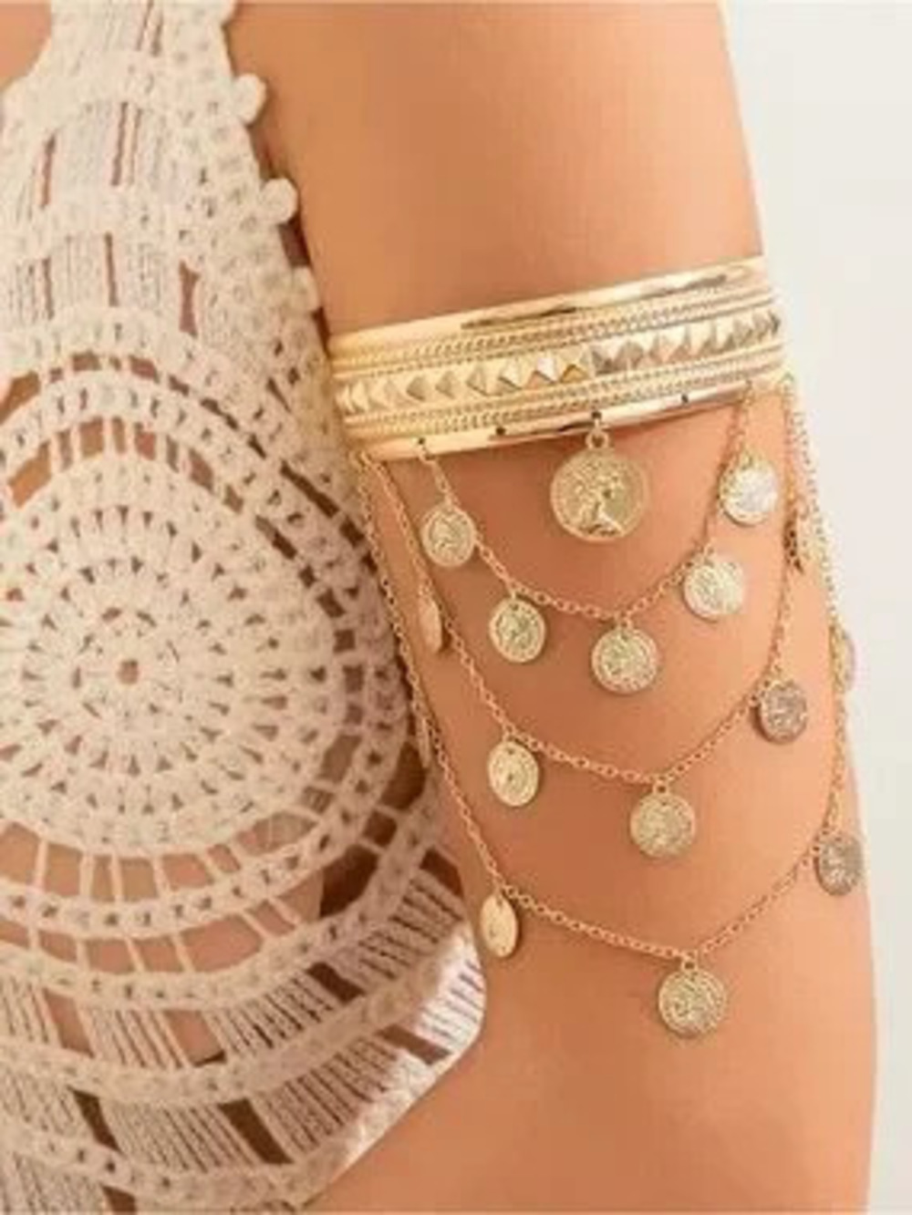 Gold Coin Layered Arm Cuff Bracelet